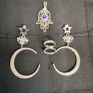 Silver and Blue Star and Moon Jewelry Set